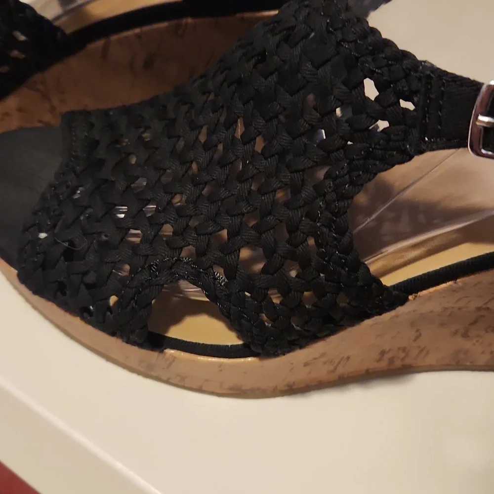 SO Elegant Black Woven Women's Sandal Wedges